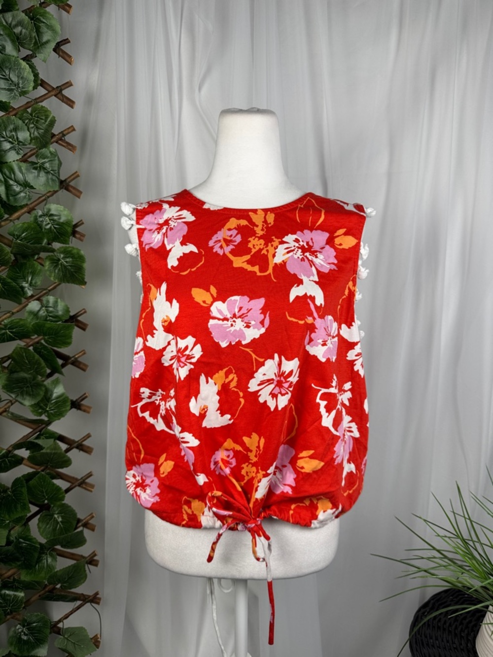 Marc New York Red Floral Tie-Front Tank